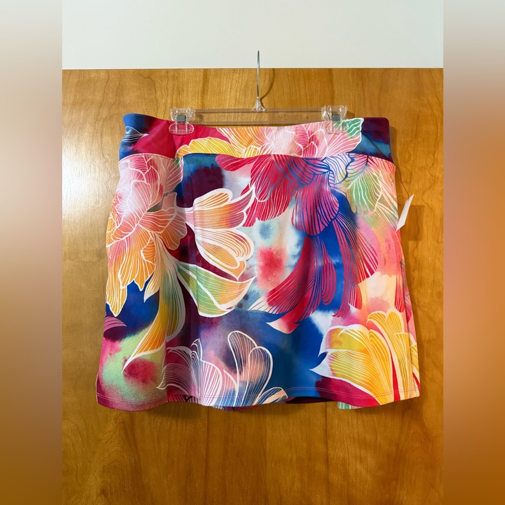 T By Talbots Watercolor Floral SKORT Pockets Tennis Pickleball NWT Petite XLP
